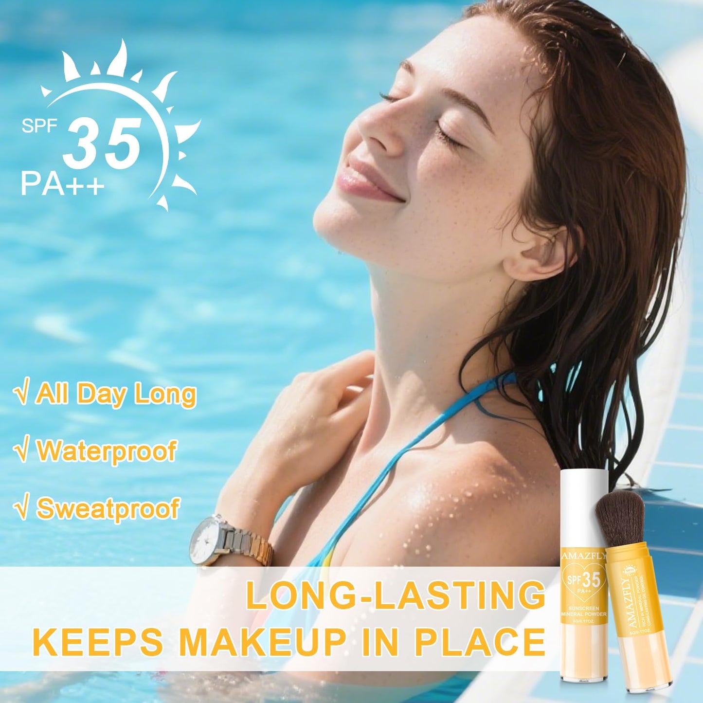 Mineral Sunscreen Setting Powder for Face & Scalp, SPF 35 Translucent Loose Powder, Mineral Brush Powder, Oil Control Natural Matte Finish, Lasting Lightweight Breathable (Medium)