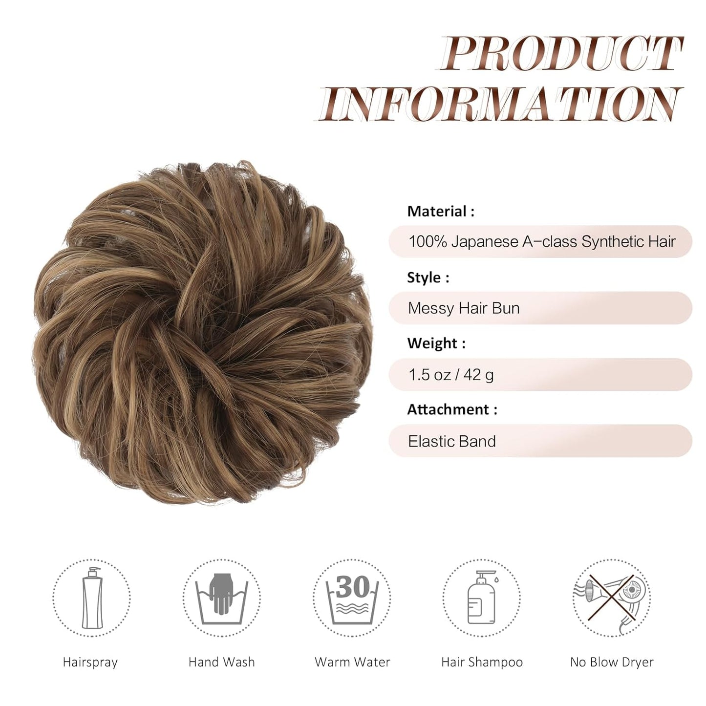 Messy Bun Hair Piece - Wavy Synthetic Chignon Scrunchie for Instant Volume | Brown Mixed Honey Blonde, 1.50 oz