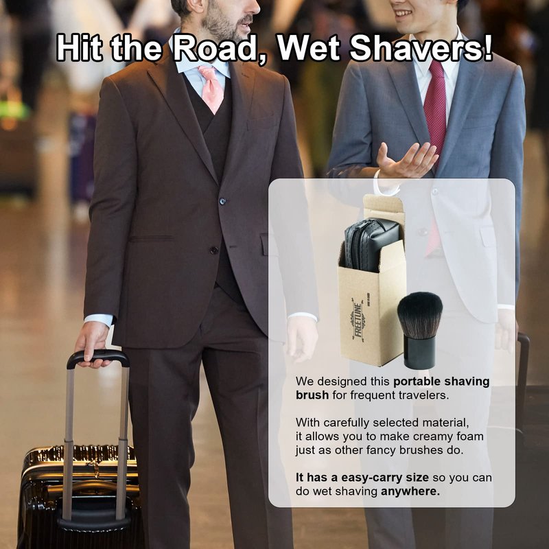 Portable Mini Shaving Brush with PU Pouch - Easy Carry Mini Brush for Frequent Travelers - Durable Synthetic Fibers, Anti-rust Aluminum Handle, Handy Mini Pouch, Fast and Rich Lathering