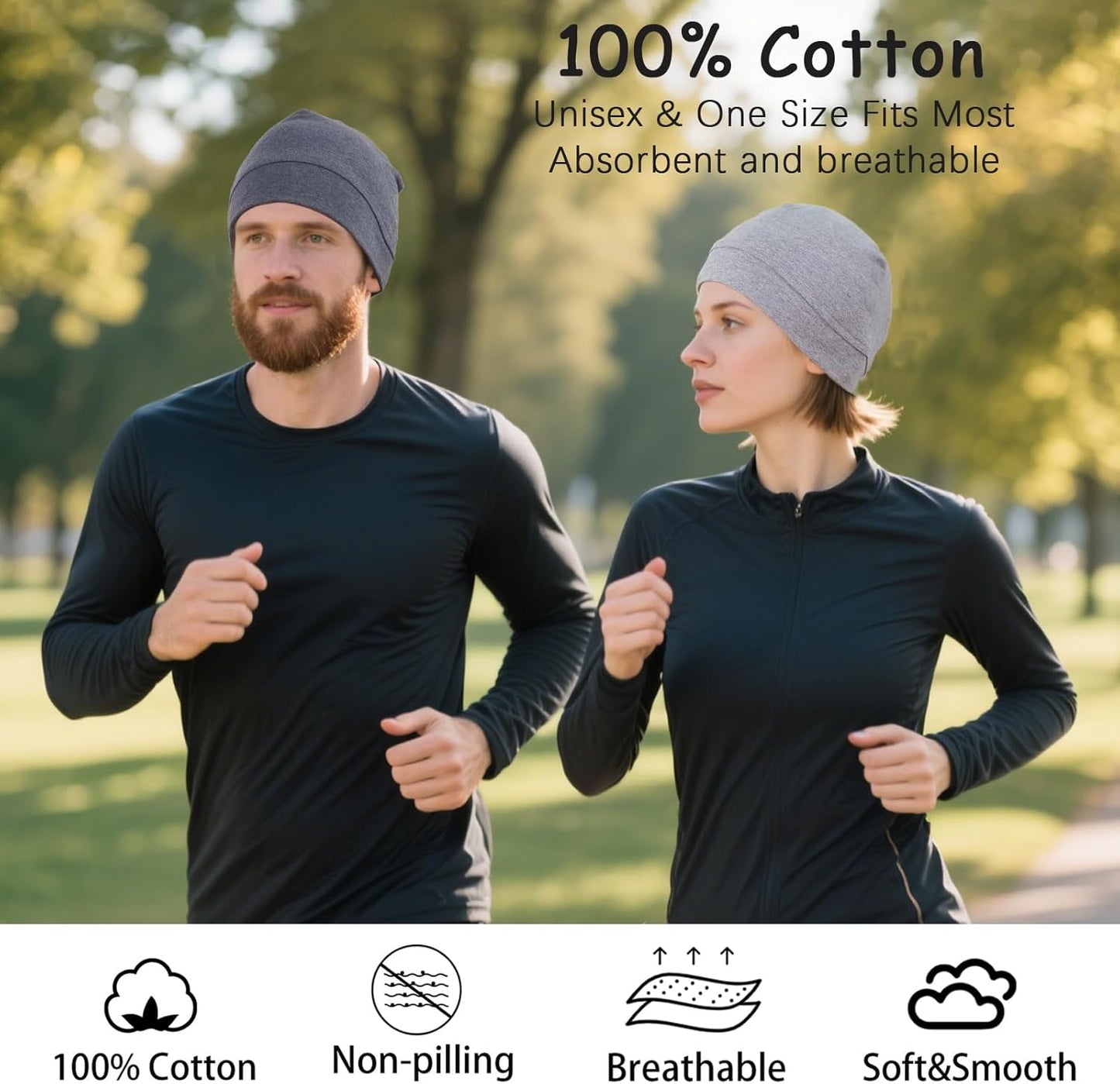 Cotton Skull Cap - Lightweight Beanie for Men & Women | 2-Pack Breathable Helmet Liner & Sleep Hats
