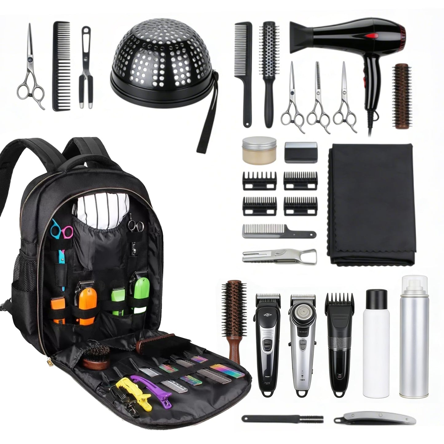 iaodia Travel Hairstylist Clipper Organizer Bag for Barbers, Portable Backpack Bag for Clippers Large Capacity Hair Stylist Tool Bag for Scissors, Trimmer, Grooming Kits