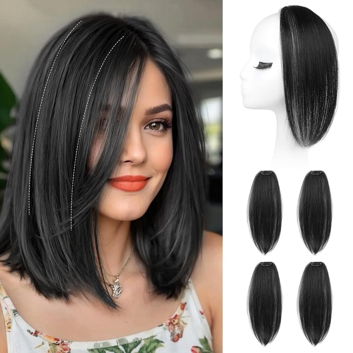 Clip In Hair Volumizer - 12 Inch Thick Hairpieces for Extra Volume | Off Black, 2PCS