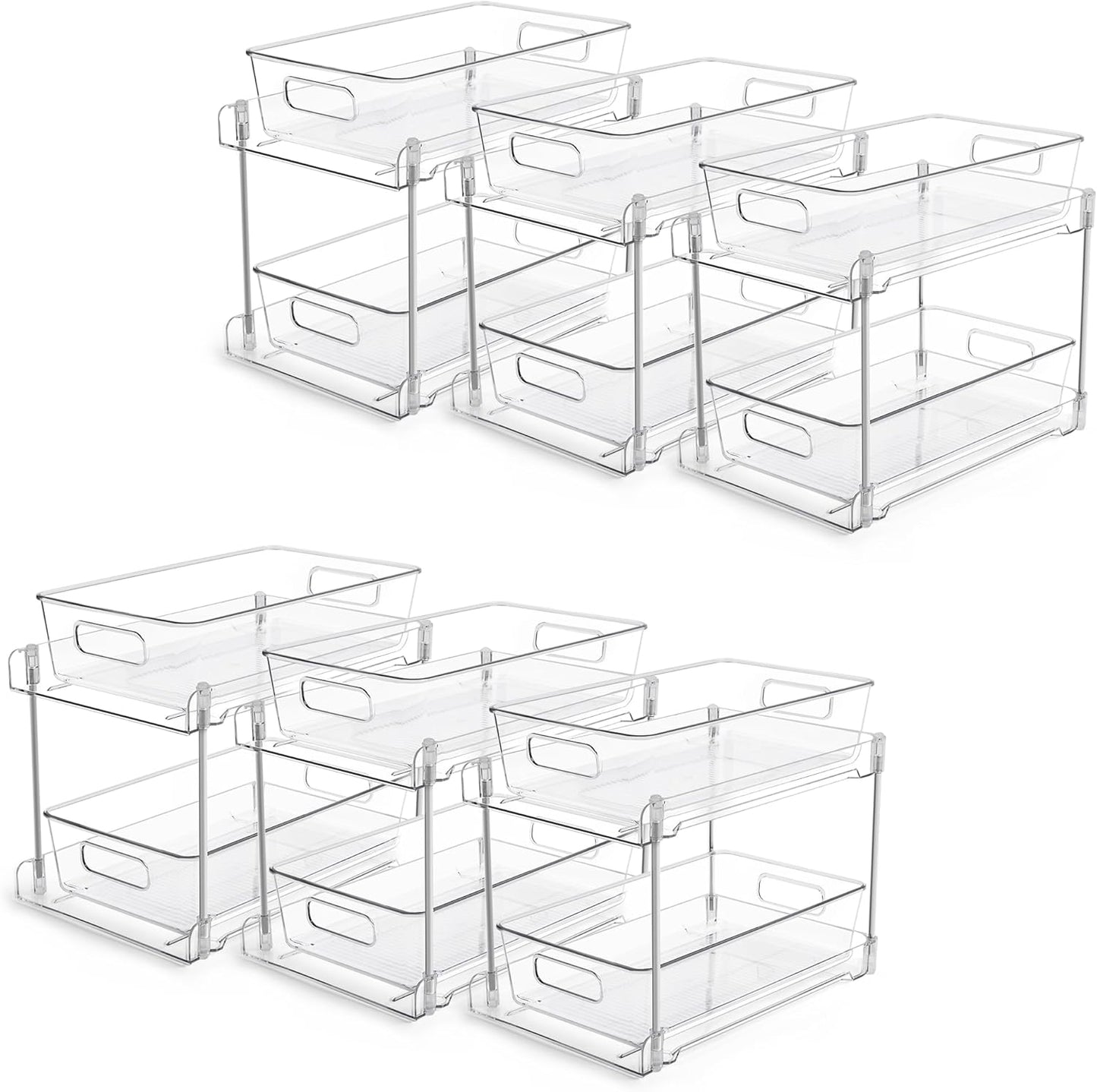 4 Pack Bathroom Organizer - 2 Tier Clear Under Sink Storage Bins | Vanity Countertop & Cabinet Drawers
