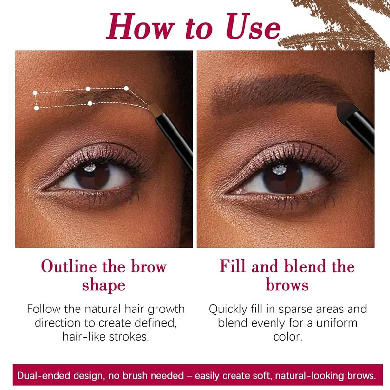 Eyebrow Pencil - 2-In-1 Waterproof Makeup for Shaping & Defining | Fine Tip, Universal Shade (01 Black)