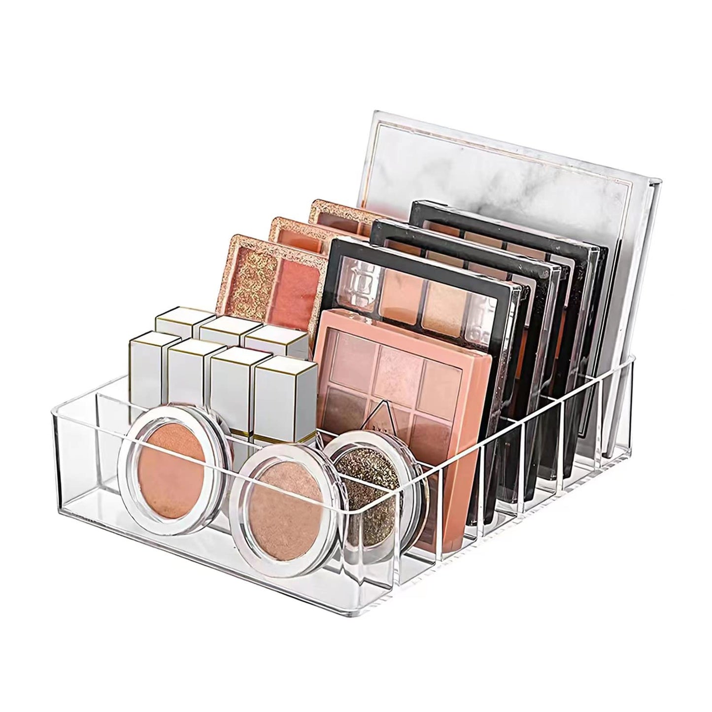 WECHENG Clear Acrylic Makeup Organizer for Eyeshadow Makeup Palette Organizer, 7 Slots Cosmetic Organizer for Vanity Countertop & Drawer, Fits Palettes Blushes Lipstick or Other Small Items