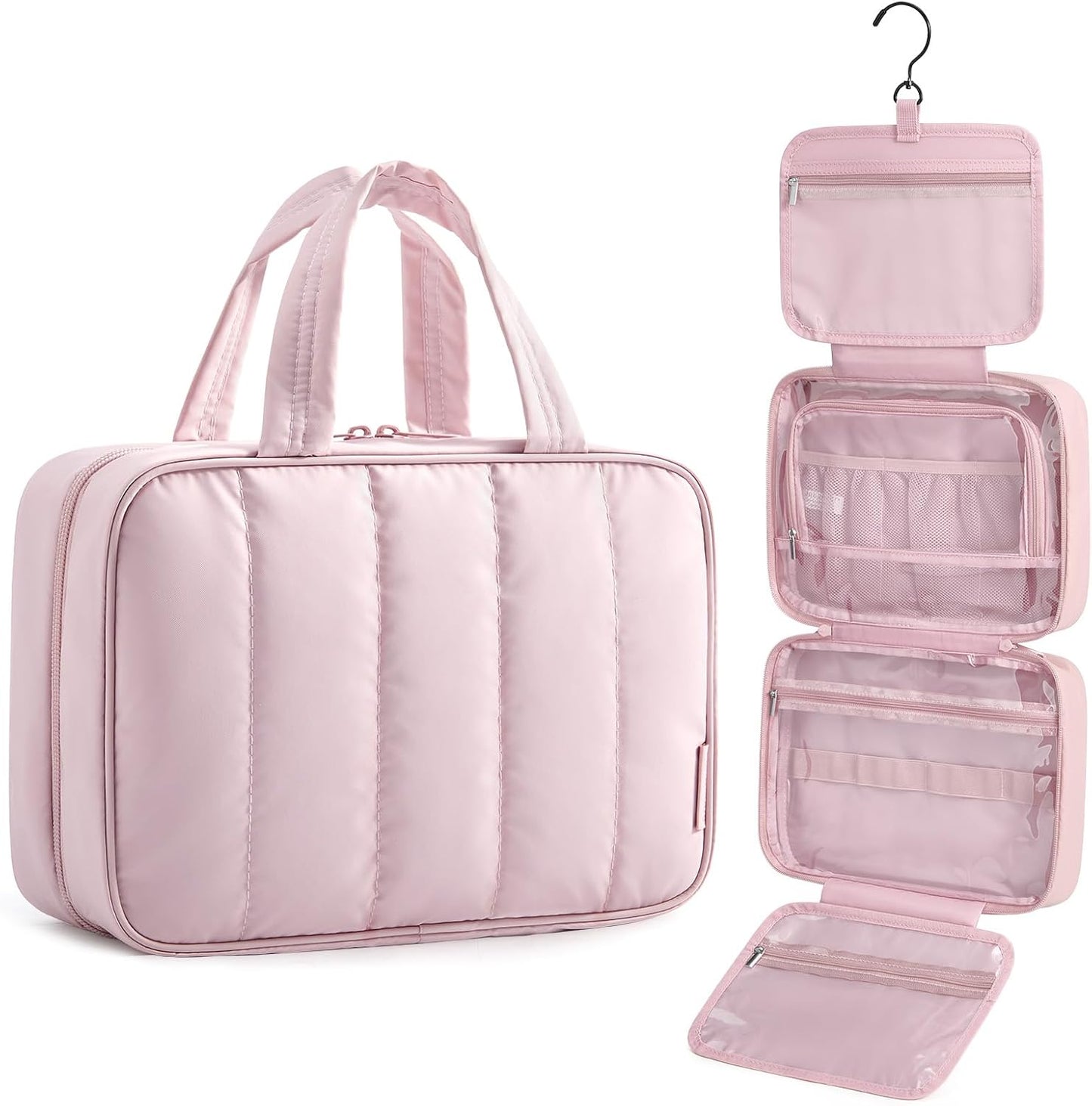 Travel Toiletry Bag for Women - Portable Hanging Makeup Organizer | Waterproof Cosmetic Bag in Pink