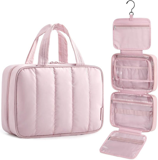 Travel Toiletry Bag for Women - Portable Hanging Makeup Organizer | Waterproof Cosmetic Bag in Pink