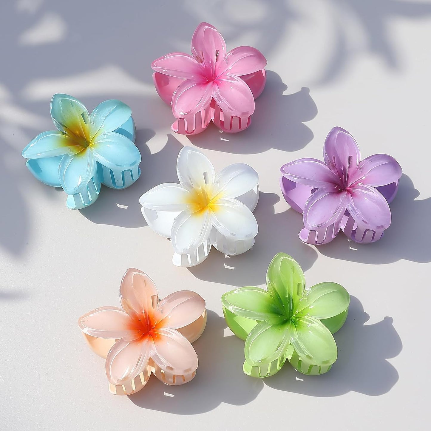 Flower Hair Clips - 6 Pcs Hawaiian Large Claw Clips for Thick & Thin Hair | Tropical Beach Accessories