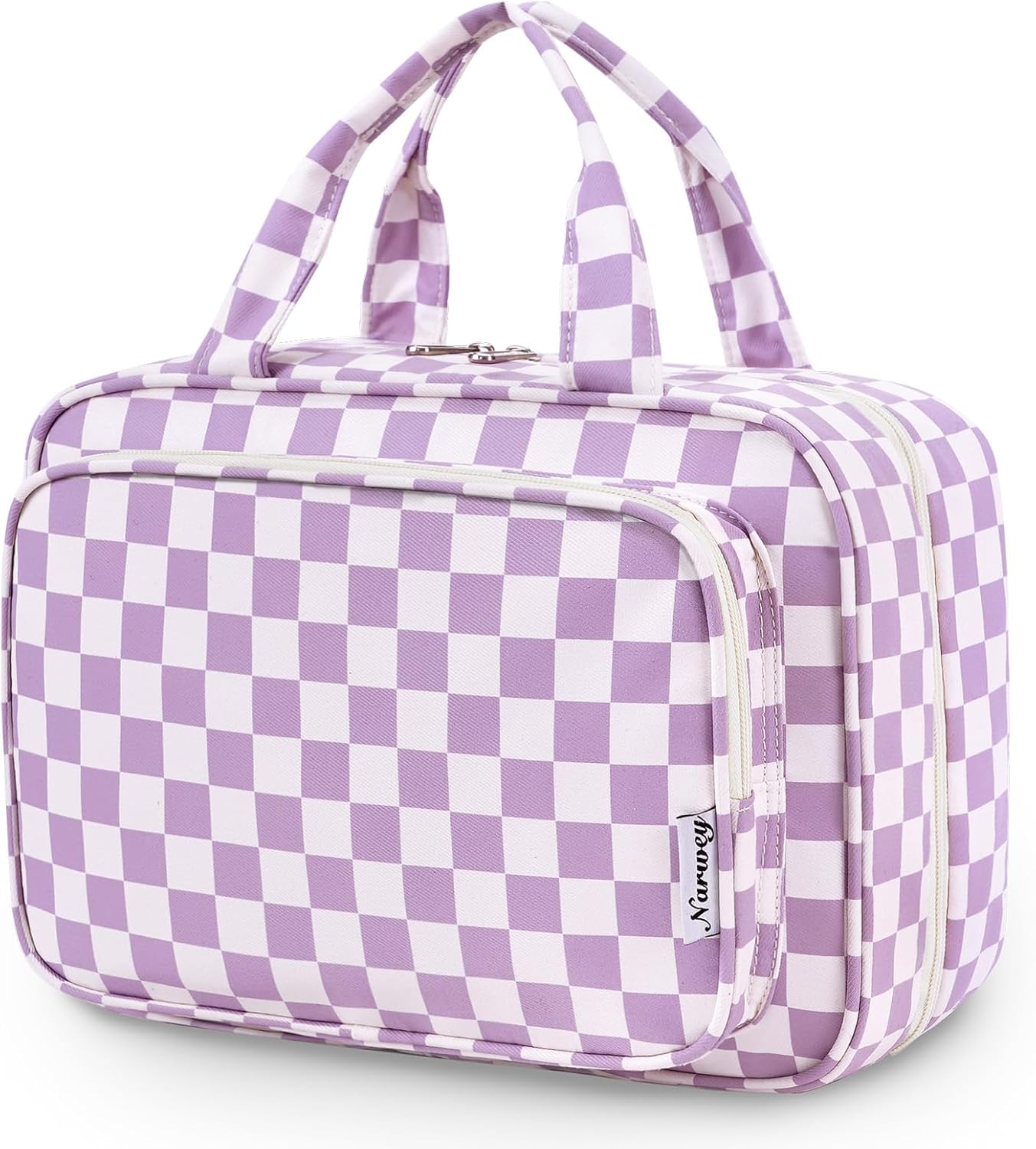 Striped Hanging Toiletry Bag for Women - Travel Makeup Organizer | Medium Dusty Pink Stripe