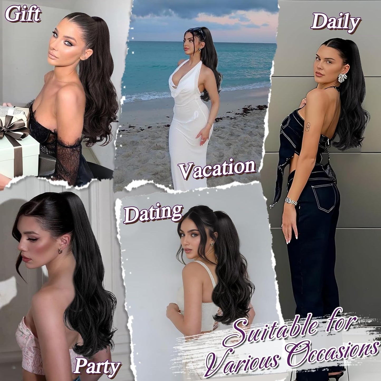 Claw Clip Ponytail Extension - 20 Inch Black Wavy Synthetic Hair | Soft, Lightweight, Realistic Look