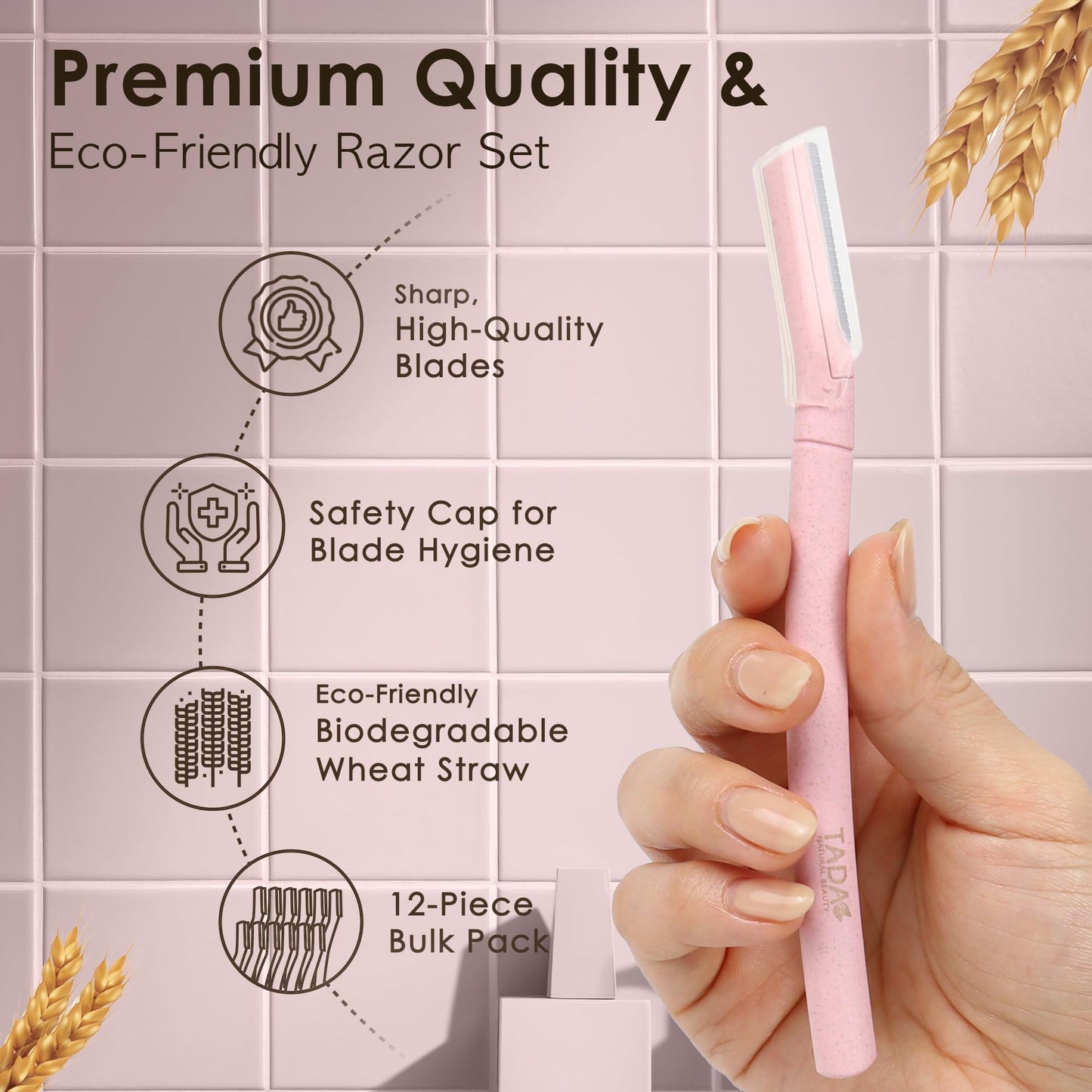 TADA Natural Beauty Biodegradable Dermaplaning Tool 12pk, Face Eyebrow Face Razors, Face Shaver & Exfoliating (Green)