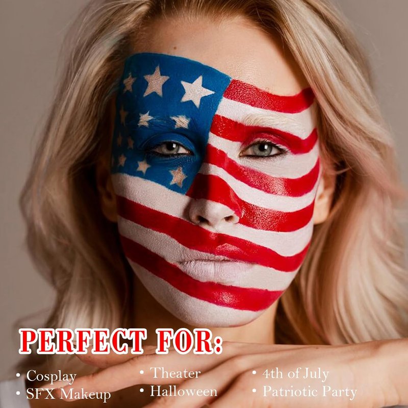 Patriotic Face Paint Kit - Red, White & Blue Body Paint for 4th of July | 1.01oz with Sponges for Sports & Halloween Costumes