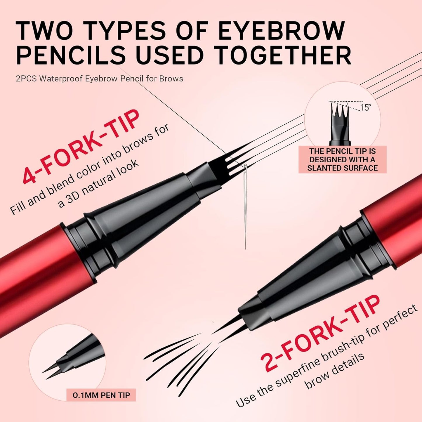 Eyebrow Pen Set - 2 Pack Waterproof Microblading Pencils for All Brow Types | Light Brown