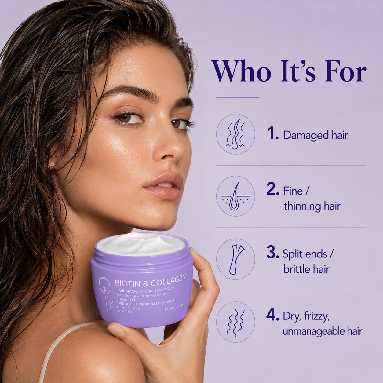 Luseta Biotin Collagen Hair Mask for Thin & Damaged Hair, Thickening 8.5oz