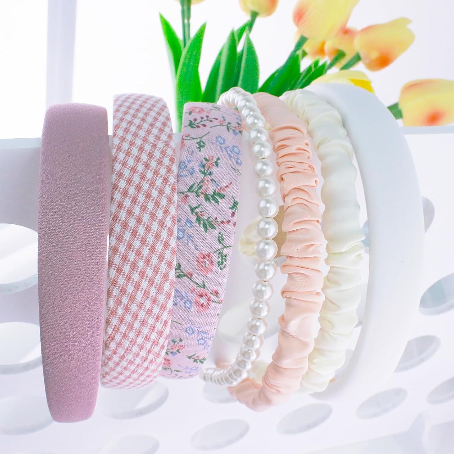 Trendy French-Style Headbands for Women - 7PCS Retro Pearl Non-Slip Pleated Hair Accessories | Pink