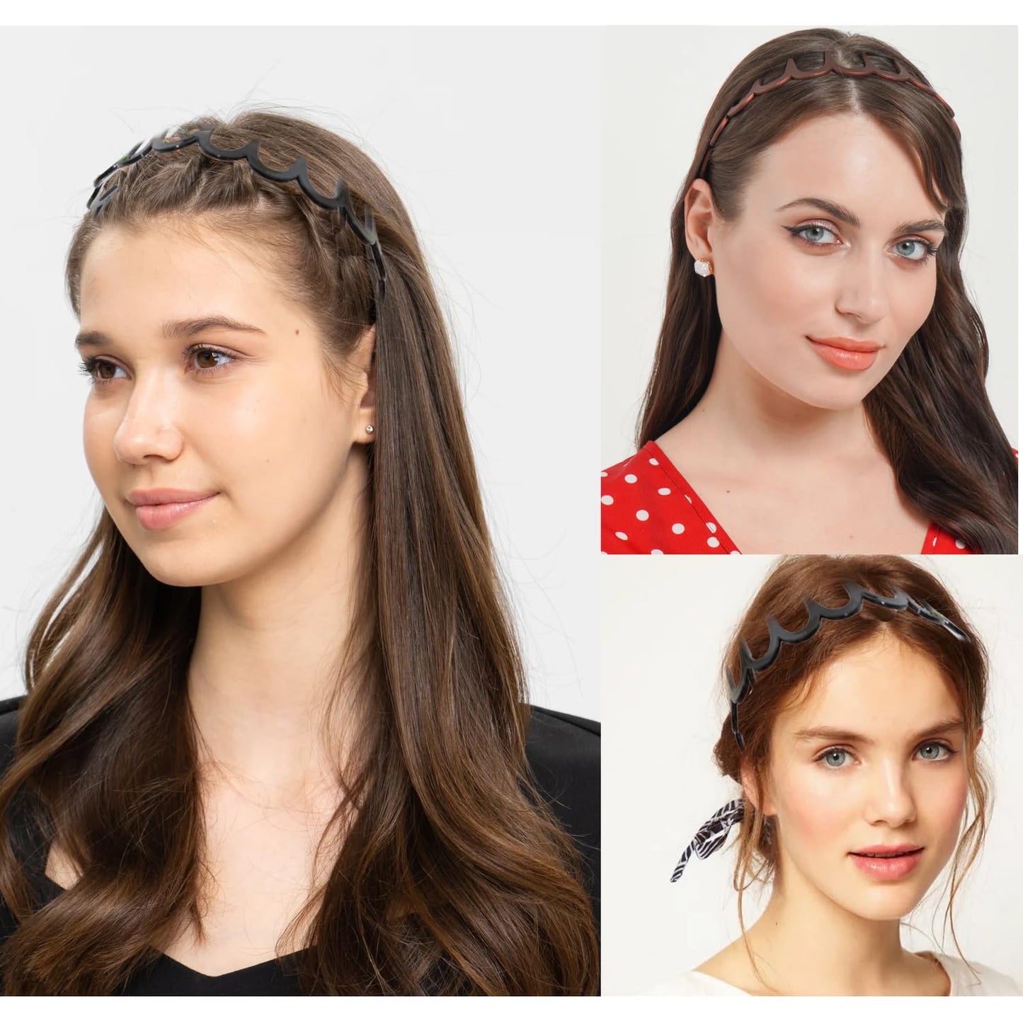 Jeffan Zigzag Headbands for Women, 3 Pack U-Shaped Plastic Headbands - Comb Hoop Wave Teeth Hairband