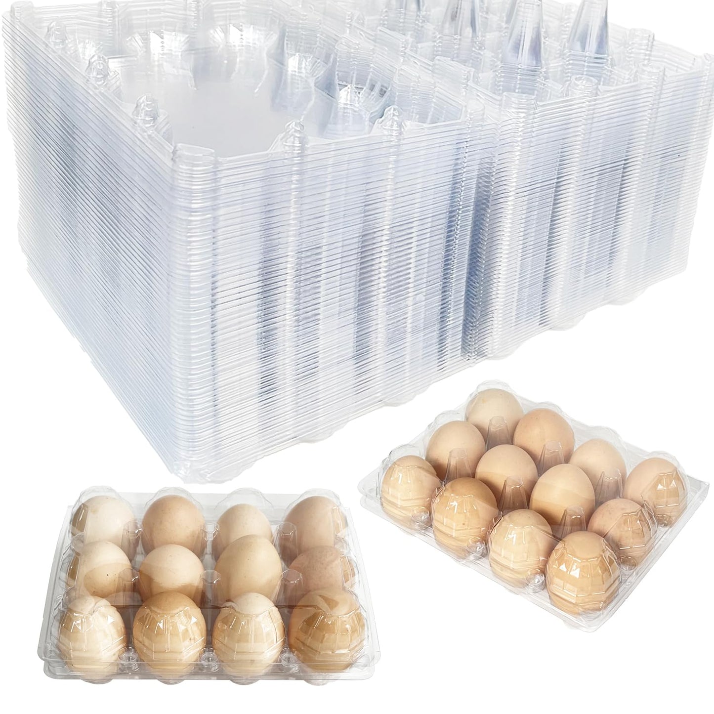 YSJFNVUI 100-Pack of 12-Count Plastic Egg Cartons – Bulk Clear Reusable Egg Containers Holds Chicken Eggs | Eggs 12 Count,Egg Cartons Cheap Bulk,Suitable for farms, markets and families.