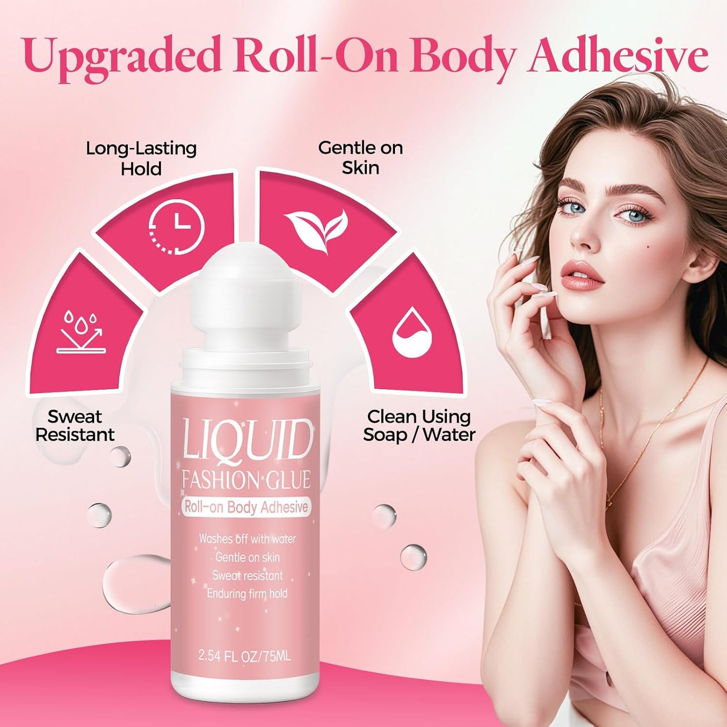 Body Adhesive Roll-On 2.54 Oz - Sweat Resistant Clothing Glue for Dancers, Stagewear & Costumes