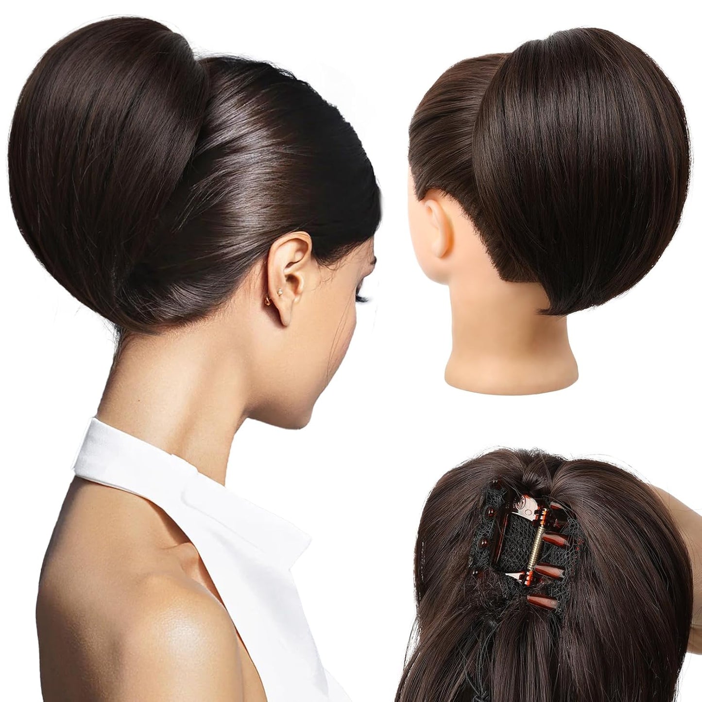 Ponytail Extension - 8" Short Mini Claw Clip Hairpiece for Fine Thin Hair | Soft Feather-Light Black