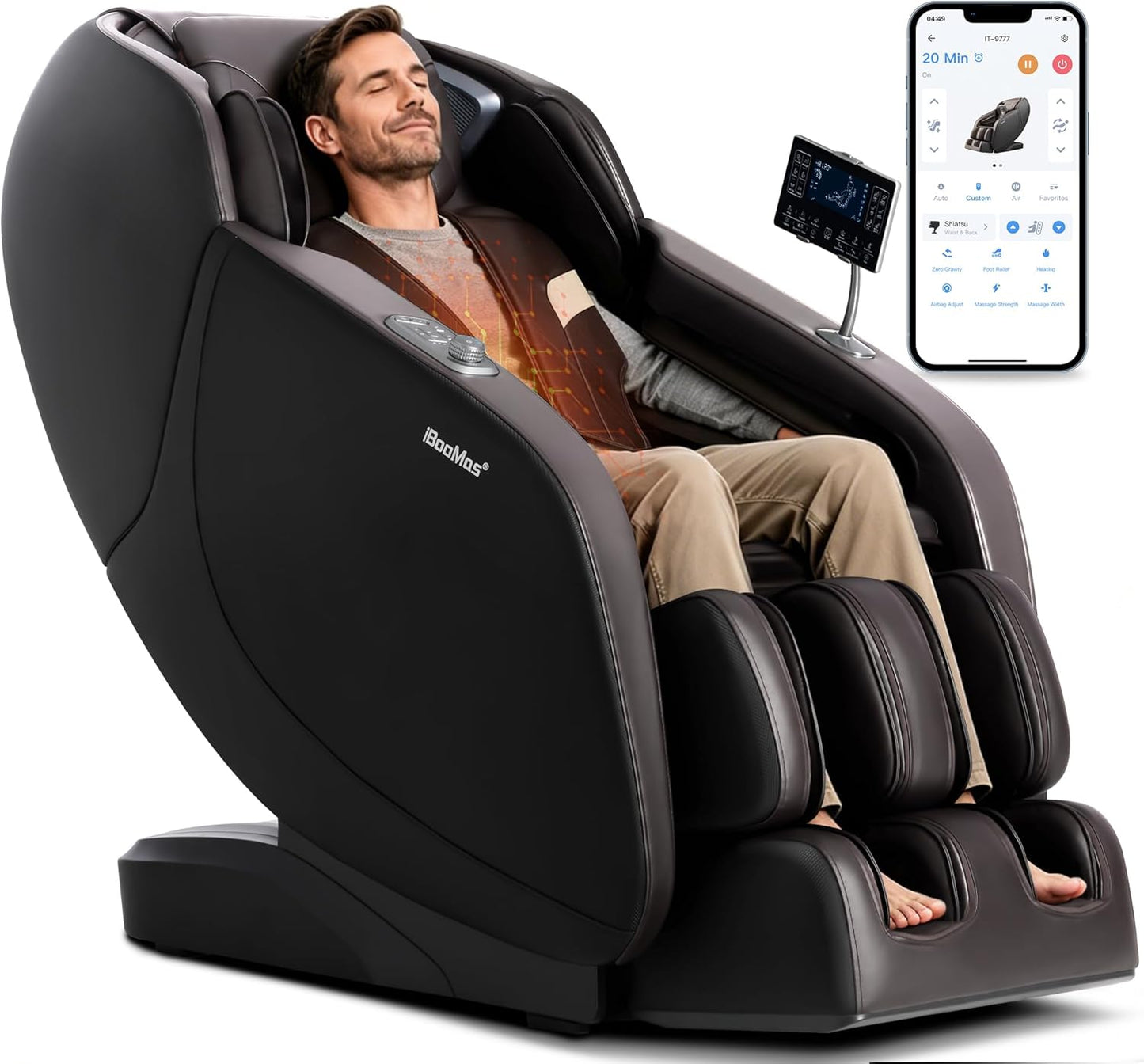 iBooMas Full Body Shiatsu Massage Chair - Zero Gravity, 6 Intensities, 18 Modes, 42 Airbags, Brown & Black