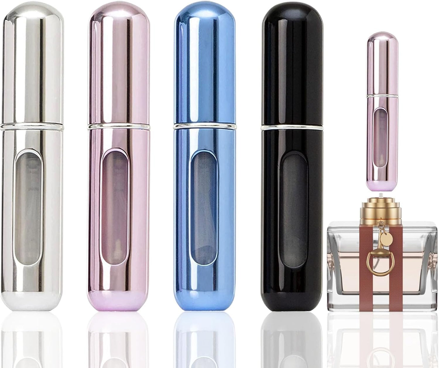 Mini Perfume Atomizer - 4 Pcs Refillable 5ml Travel Spray Bottles | Leak-Proof Design in Silver, Pink, Blue, Black
