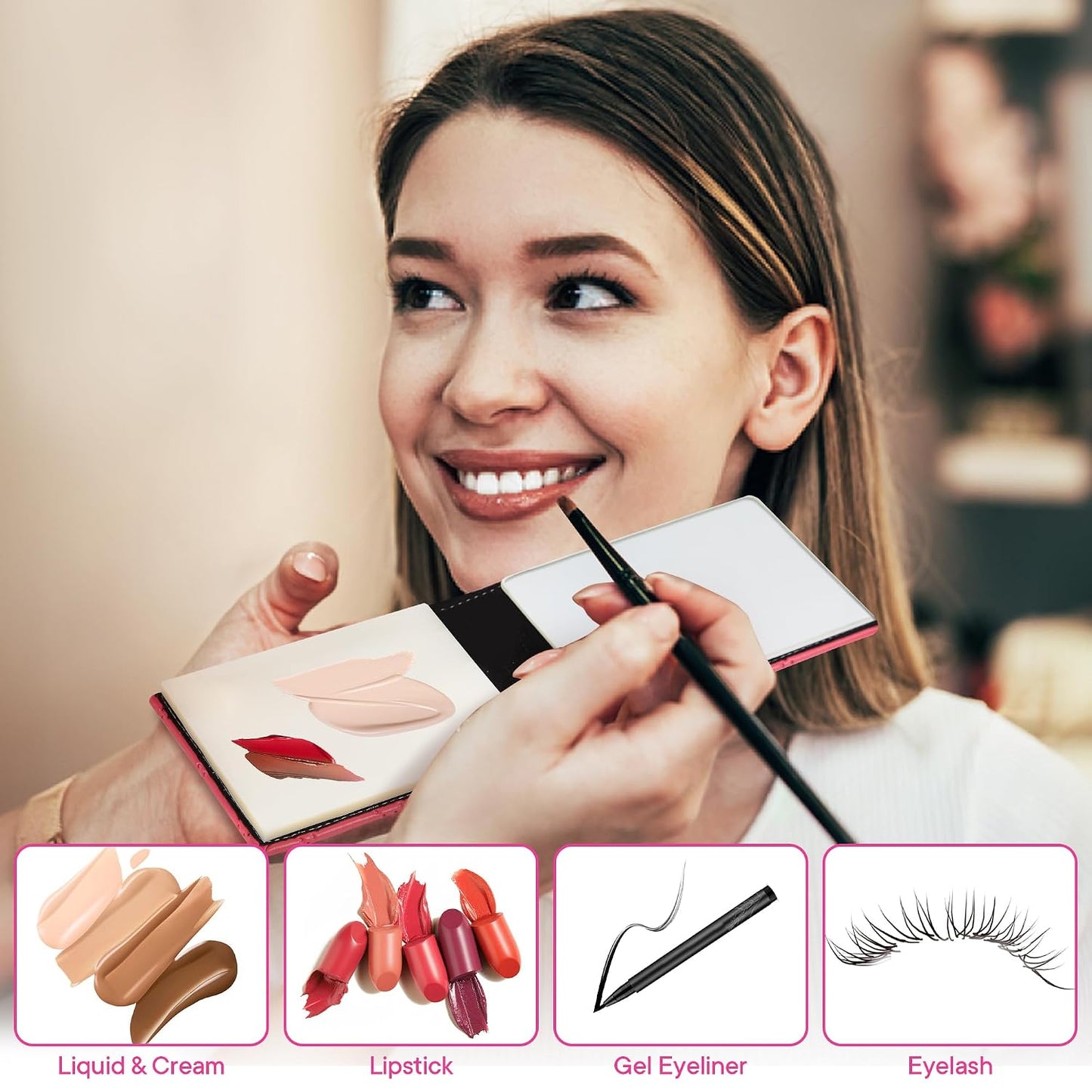 Pocket Makeup Palette Mirror - 100 Disposable Sheets & Spatula | Travel Toiletry Essentials for Makeup Artists