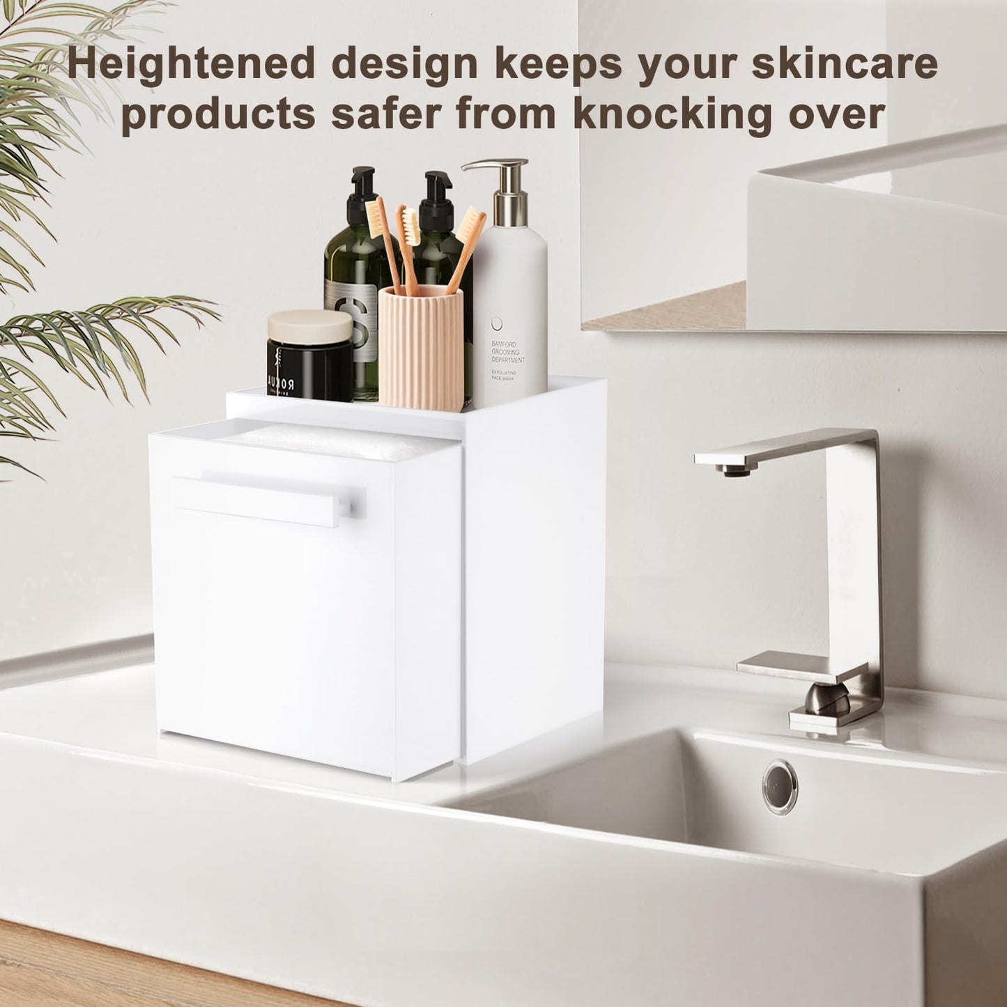 TAINESS Disposable Face Towel Storage Box Compatible with Clean Skin Club Clean Towel XL Acrylic Facial Towels Holder with Drawer Wall-Mounted Makeup Organizer for Vanity, Bathroom (Glossy White)