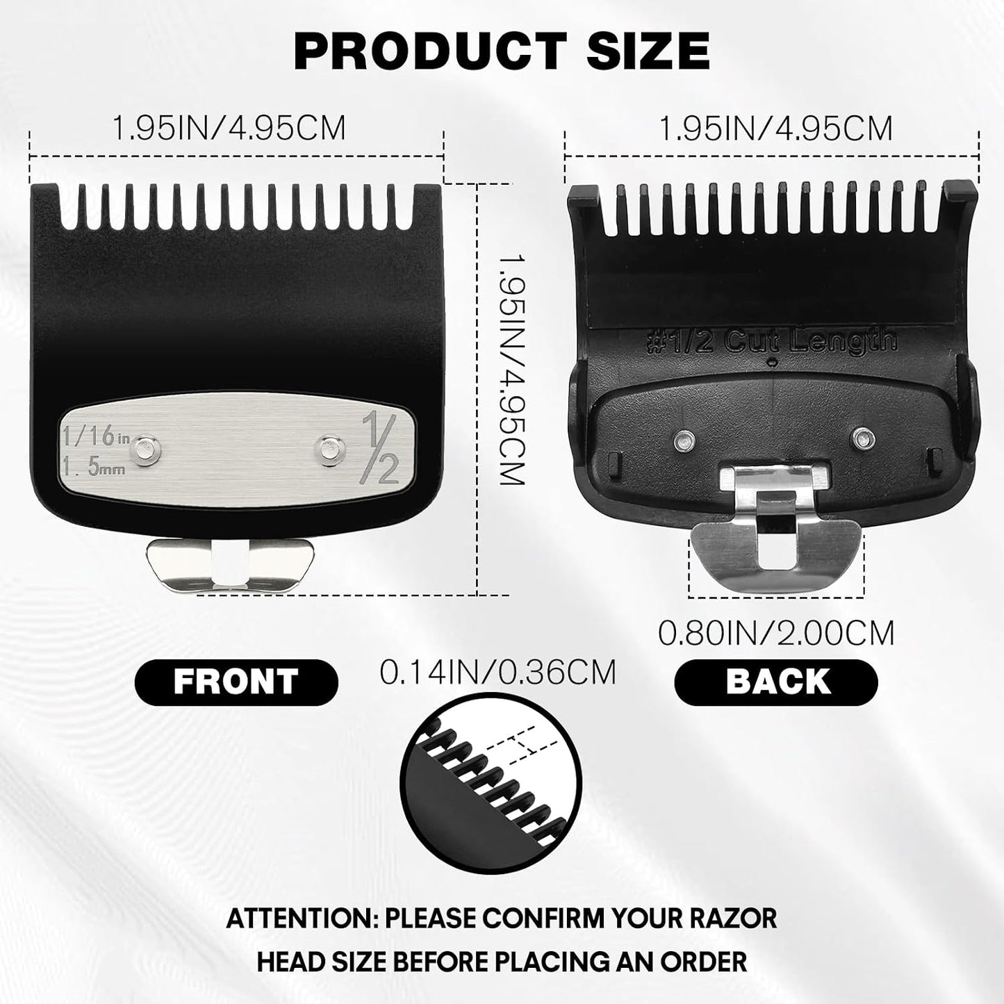 Clipper Guards Set - 2 Pack Compatible with Wahl Hair Clippers | Metal Guide Combs 1/16” 1.5mm for Barbers & Stylists - Black & Red