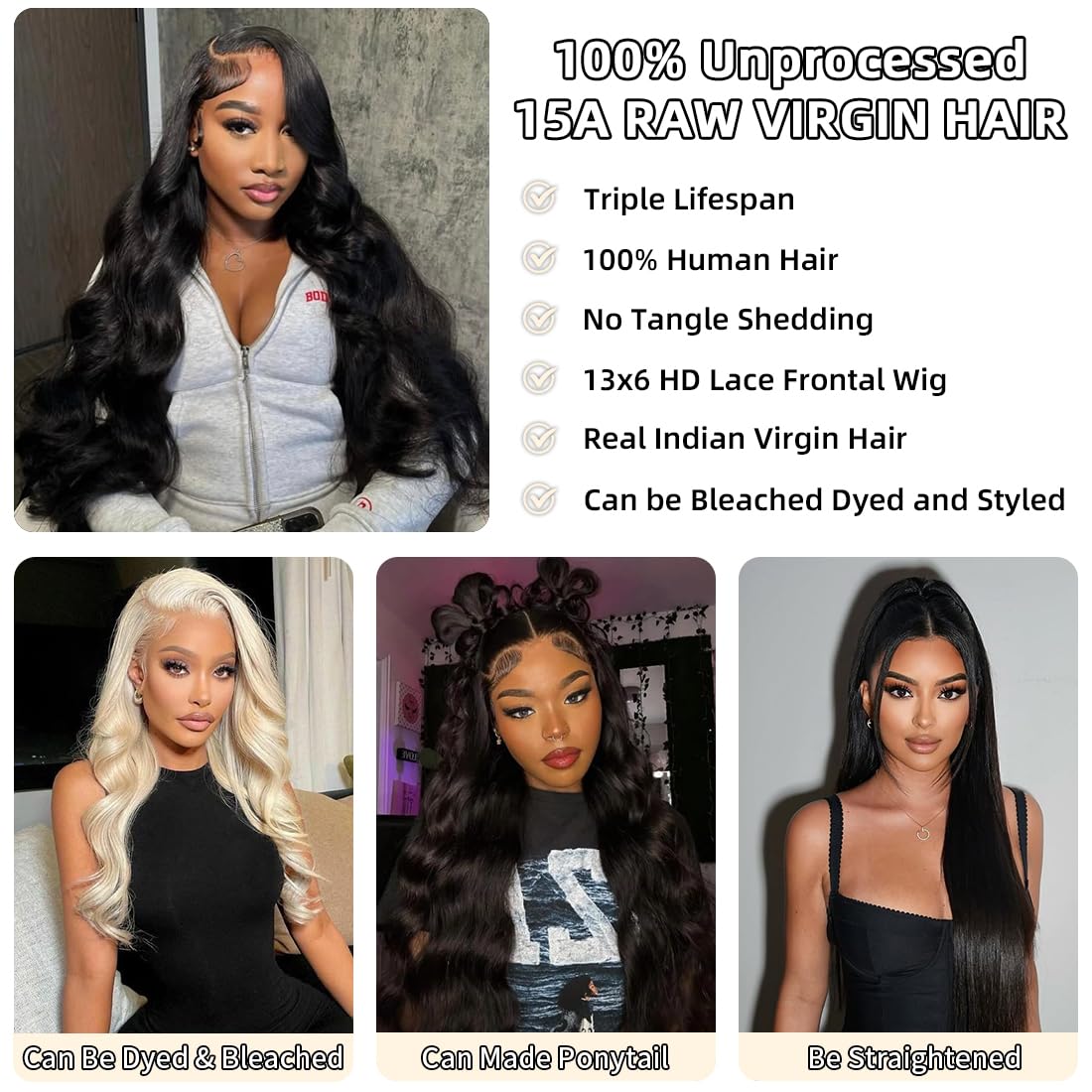 ONIVAN 13x6 Body Wave Lace Front Wigs Human Hair Wig 15A Raw 250 Density Indian HD Lace Frontal Human Hair Wigs for Women (30 Inch)