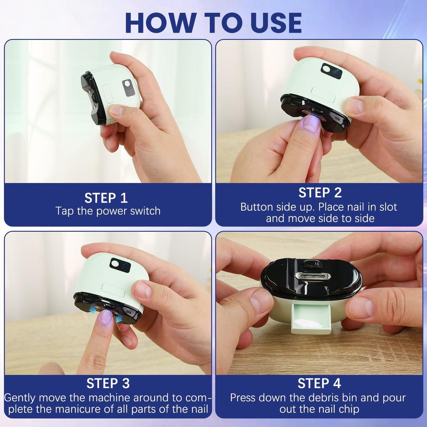 Electric Nail Clipper, 2026 New 3 in 1 Electric Polishing Automatic Nail Clippers,USB Rechargeable Automatic Trimmer, 3-Speed Levels for Seniors and Adults (White)