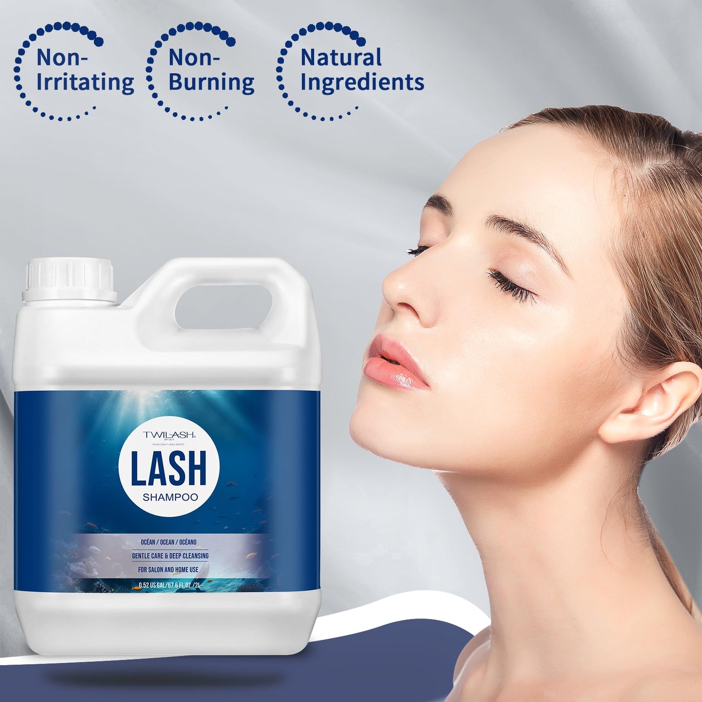 TWILASH BY DLY Lash Shampoo Bulk, Eyelash Cleanser for Extensions 2 Liters, Safe Makeup Remover, Non-irritating or Burning Eyelid Foaming Cleanser for Professional Salon and Home Use (Ocean-2L)