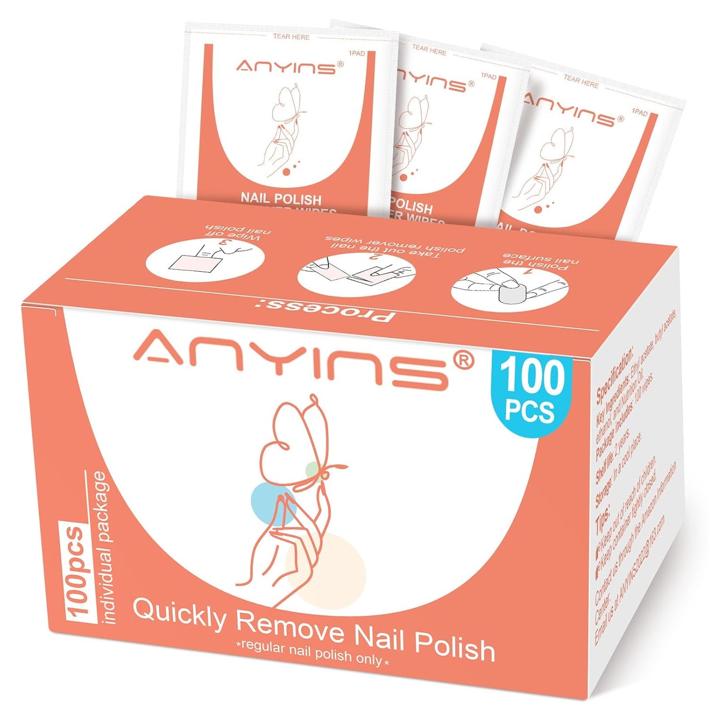 Nail Polish Remover Pads - 100PCS Non-Toxic Wipes with Nourishing Oil | Individually Wrapped for Salon & Travel Use