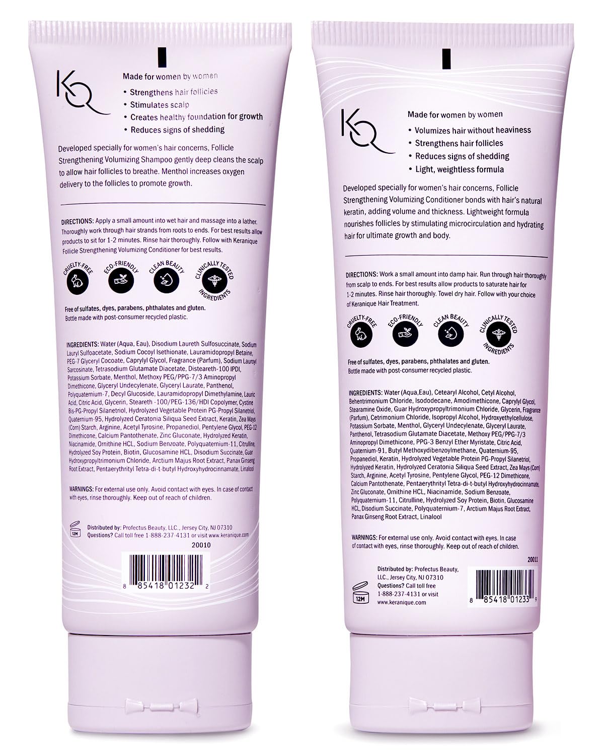 Keranique Volumizing Shampoo & Conditioner Set | Hair Repair & Growth Support with Keratin, Biotin & Niacinamide - Lightweight Formula