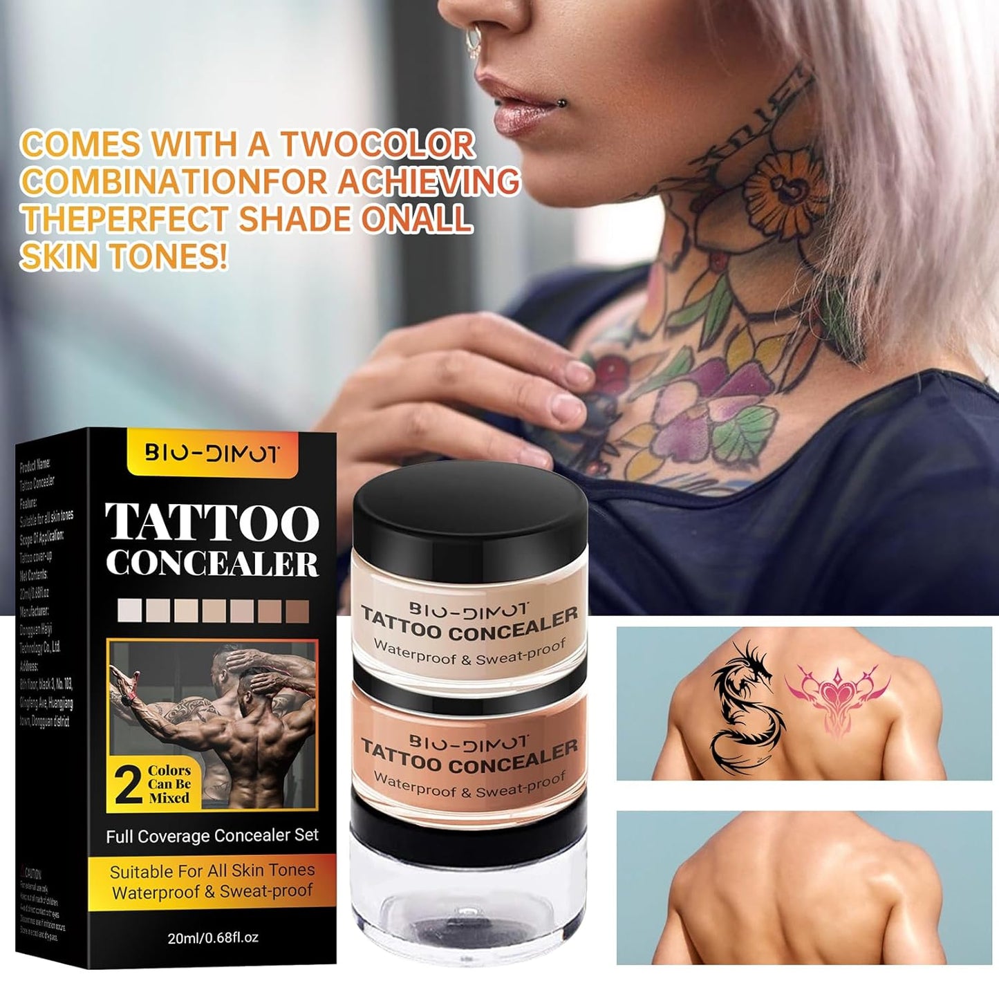 Tattoo Cover Up Makeup - Waterproof Full Coverage Foundation for Scars & Birthmarks | Natural Skin Tone Match, 0.68oz