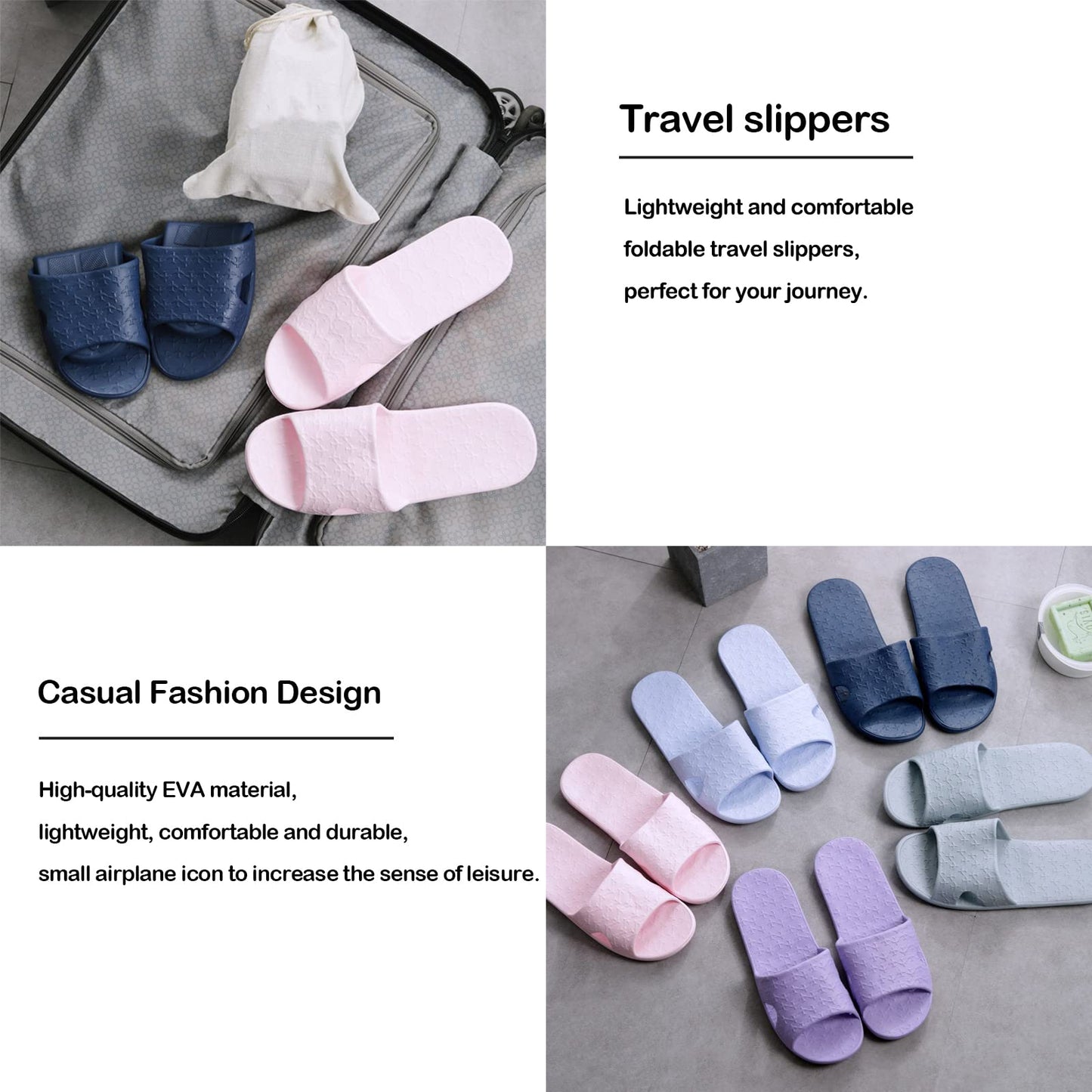 Anmerl Travel Slippers for Women and Men, Portable Foldable Slippers with Cotton Storage Bag, Soft Comfy Non-Slip Quick Dry House Bathroom Shower Shoes Spa Gym Swimming Beach Sandals