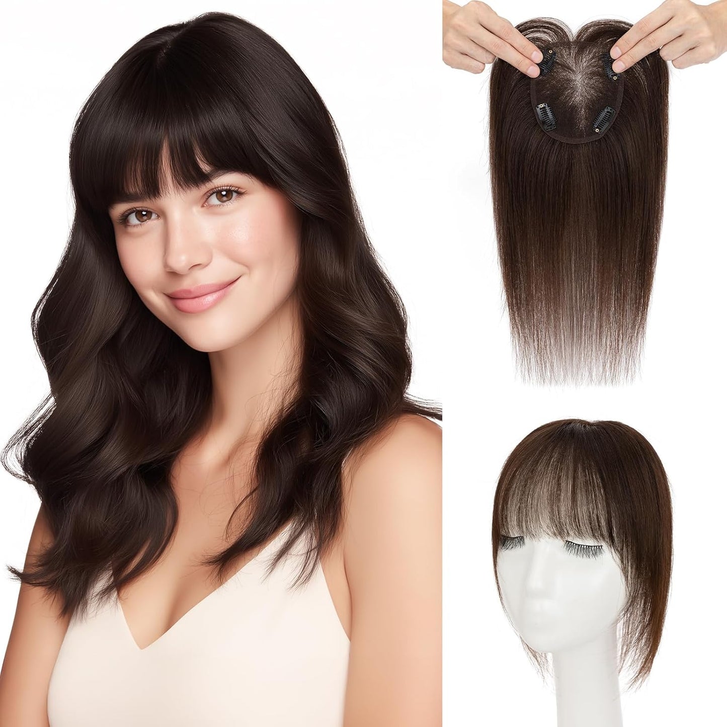 Human Hair Topper for Women - Lace Clip-In Hairpiece for Thinning Hair | Volume Boosting, 11 Inch Natural Black