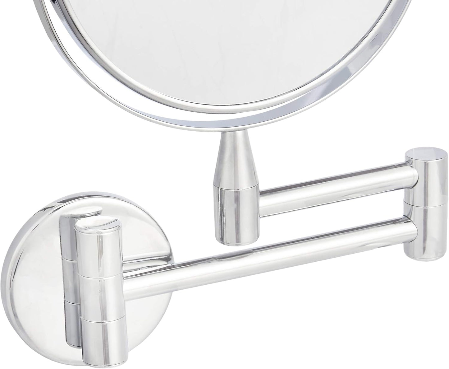Round Wall Mount Vanity Mirror - 360° Rotation, Double-Sided, 1X/5X Magnification | 12.8"L x 10"W, Chrome Finish