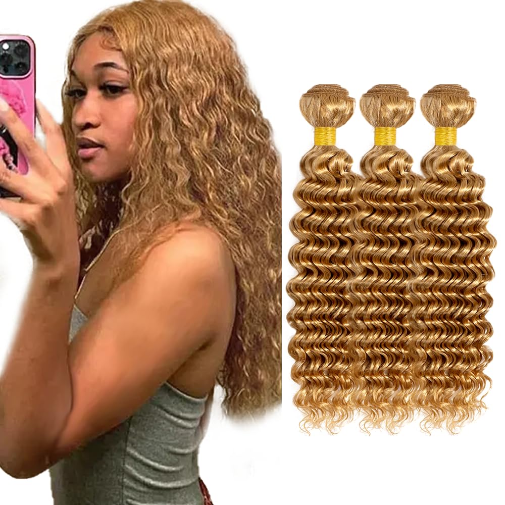 24 26 28 inch Honey Blonde Bundles 27 Deep Wave Human Hair Bundles Blonde Deep Wave Bundle Human Hair Extensions
