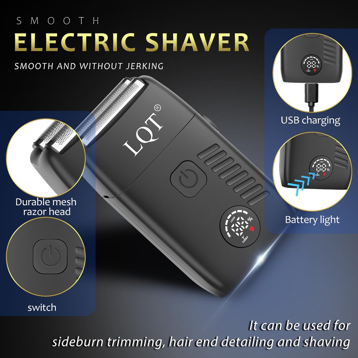 Hair Clippers for Men, with LED Display 4-Piece Cordless Grooming Kit with Hair Clipper, Beard Trimmer, Foil Shaver & Nose Trimmer, Complete Rechargeable Set for Home Barber Use (Black Gold)