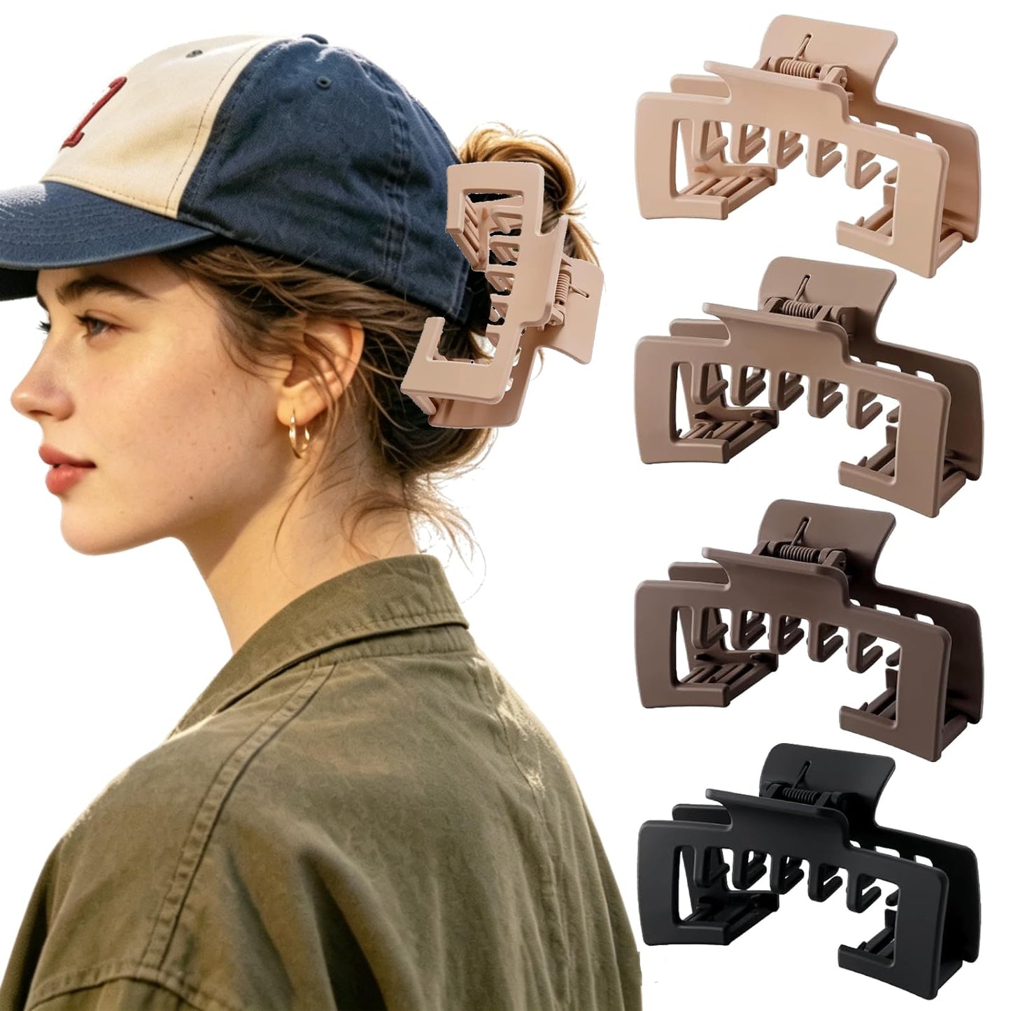 Hat Claw Clip for Baseball Caps – 2-Pack Hair Clips for Women, Hat-Friendly Open Design for Trucker Hats & Sun Hats, Suitable for Styling Long, Thick, or Thin Hair, Hair Accessories for Gifts (MIX A)