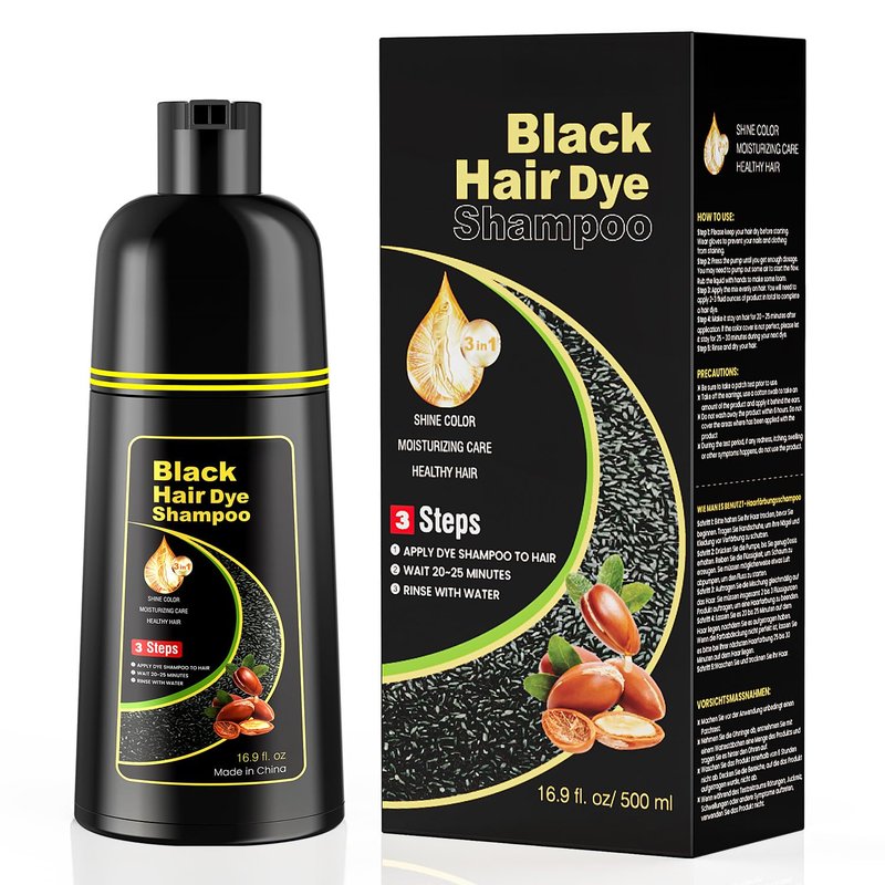 Black Hair Dye Shampoo - 3-in-1 Hair Color Treatment for Gray Coverage | 16.9 fl. oz - Unisex