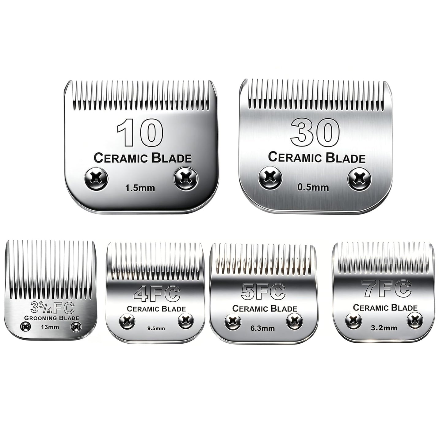 6Pack 10Blades Dog Grooming Replacement Blades Compatible with Andis Pet Clipper/Oster A5/Wahl KM Series Dog Clipper,Ceramic Blade & Stainless Steel Blade (#10+30+5FC+7FC+3FC+4F)