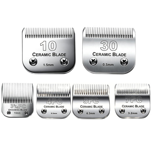 6Pack 10Blades Dog Grooming Replacement Blades Compatible with Andis Pet Clipper/Oster A5/Wahl KM Series Dog Clipper,Ceramic Blade & Stainless Steel Blade (#10+30+5FC+7FC+3FC+4F)