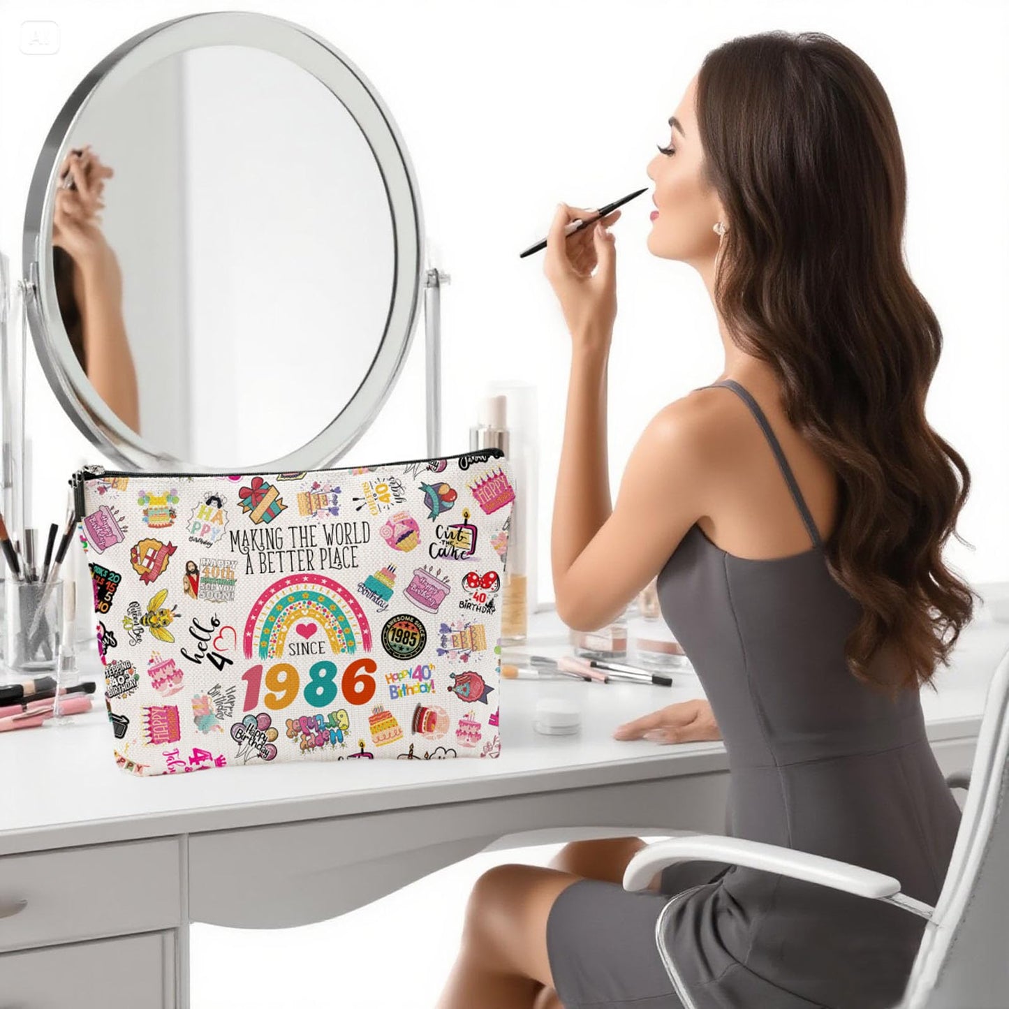 40th Birthday Gifts for Women Makeup Bag, Happy 40th Birthday Decorations for Women, 40 Year Old Gifts Ideas for Her, Mom, Wife, Sister, Mothers Day, Christmas, Cosmetic Travel Bag & Toiletry Pouch