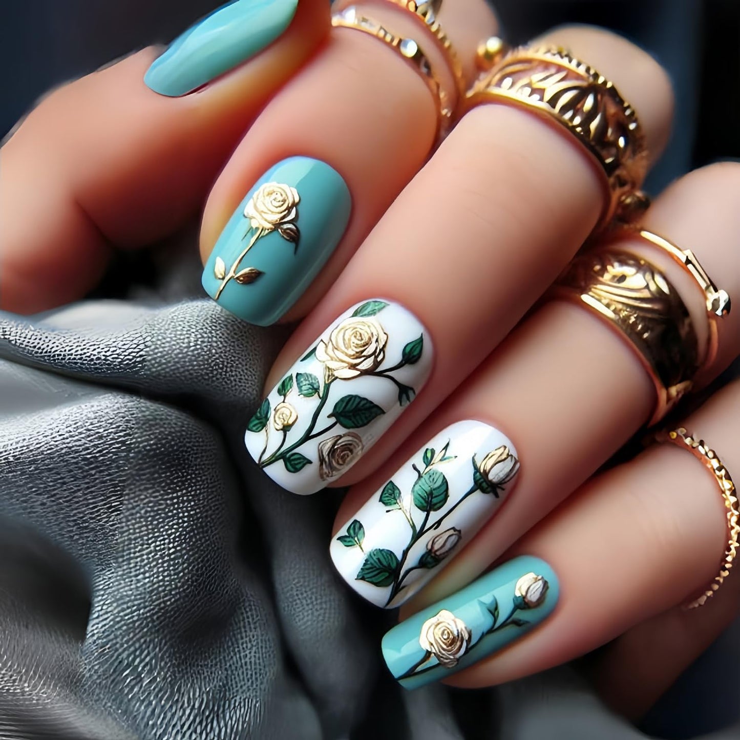 Butterfly Press-On Nails - Medium Length Rainbow Stripe Design | Colorful Square Acrylic Coffin Nails, 24 Pcs