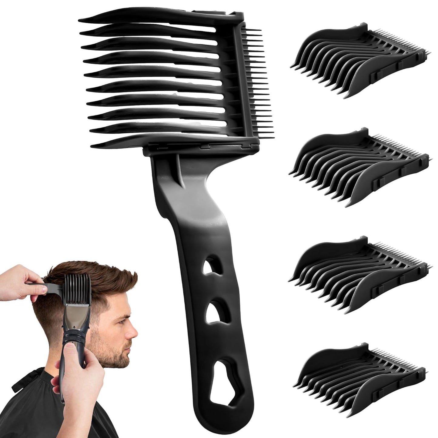 4-in-1 Detachable Fade Comb Set - Professional Barber Comb for Men's Fade Haircuts | 4 Sizes, Easy Snap-On, Black