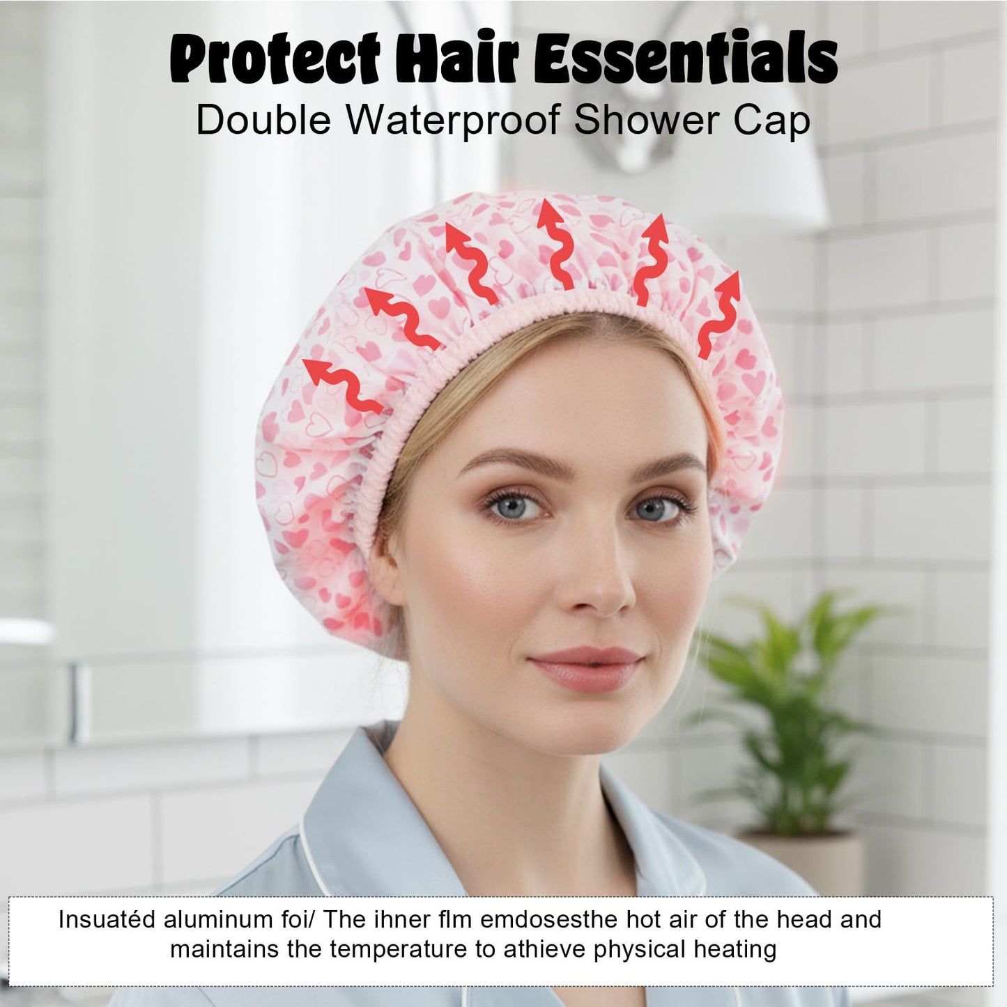 Guduling 4pcs Deep Conditioning Cap, Heat Cap for Deep Conditioning, Pink Heating Caps, Reusable Heated Hair Caps for Hair Treatment, Shower for Home Salon