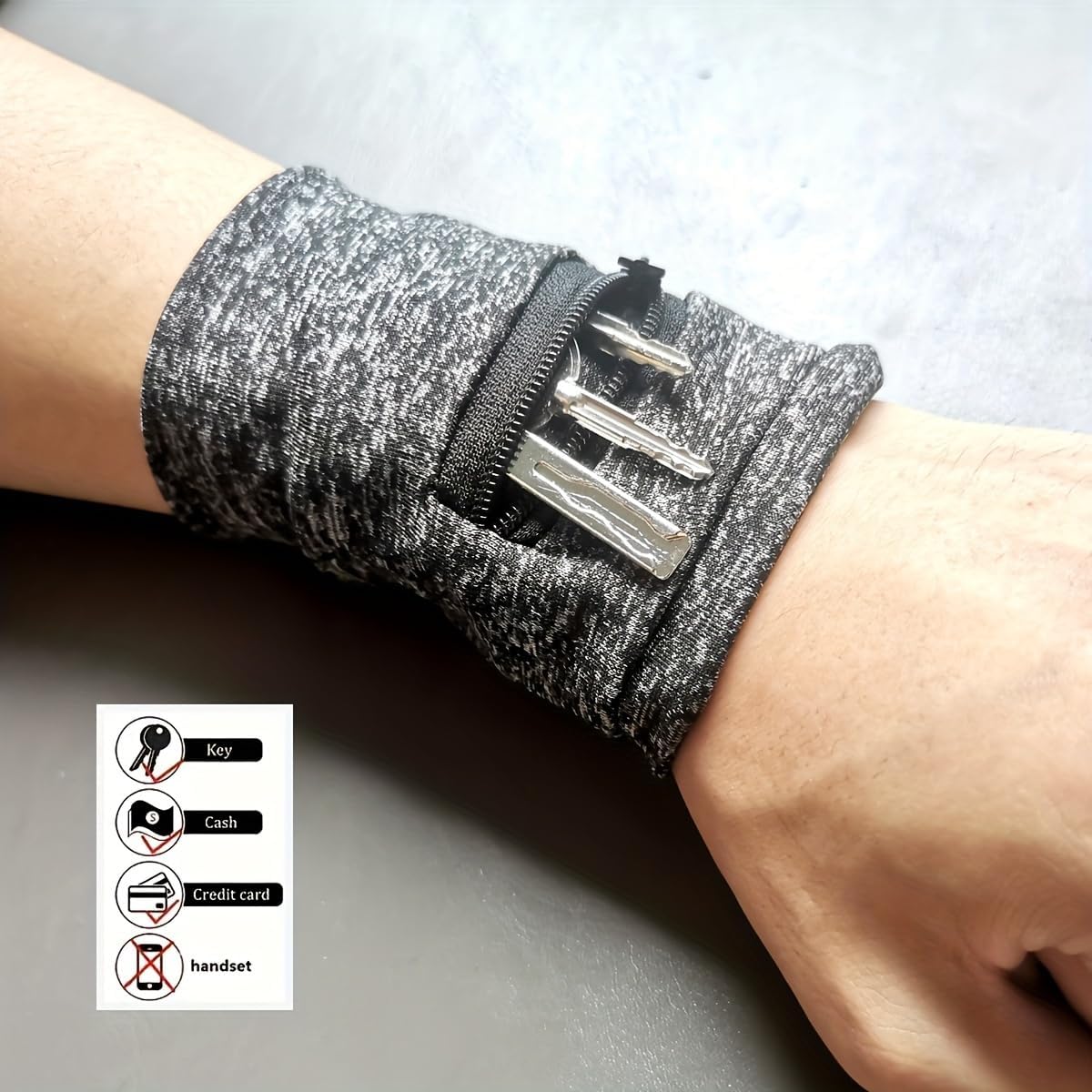 Unisex Wrist Wallet Bag - Durable Polyester Zipper Pouch with Adjustable Strap | Grey, Perfect for Gym, Running & Travel
