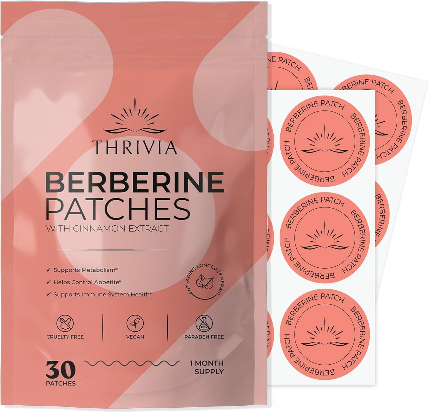 Berberine Patches for Weight Loss & Metabolic Health - L Glutamine, Chromium, Pomegranate & Cinnamon (30 Count)