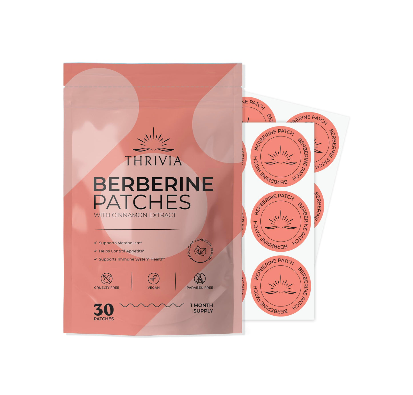 Thrivia Berberine Patches for Weight Loss & Metabolic Wellness for Women & Men | Patches with L Glutamine, Chromium, Pomegranate and Cinnamon (30 Count)